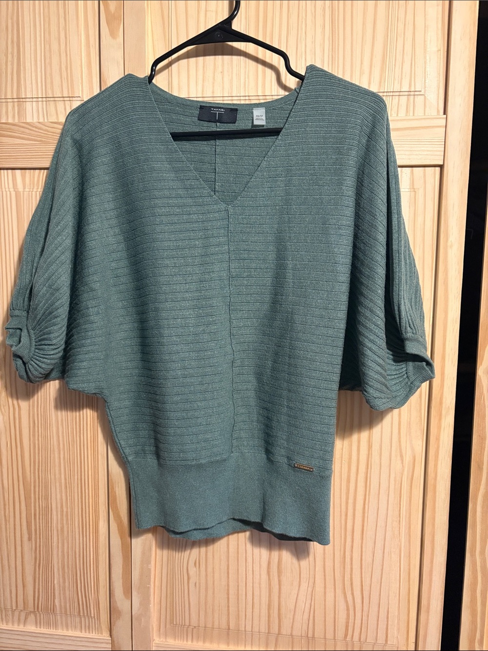 Seafoam Green Ribbed V-Neck Dolman Sweater